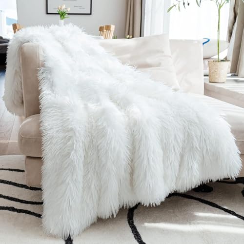 JONIYEAR Oversized Decorative Fluffy Faux Fur Throw Blanket Twin Size 60" x 71",Soft Large Luxury Lightweight Furry Blanket,Accent Cozy Shaggy Plush Thick Warm Fuzzy Blankets for Winter Bed Sofa,White - color: White, size: Twin Size - 60" X 71"