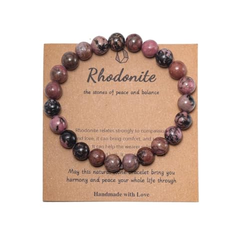 Pingyongchang Stress Relief Anxiety Yoga Bracelet,Crystal Stone Mantra Bracelets for Women Natural Beaded birthday Gifts Inspirational Bracelet for Men - color: Rhodonite