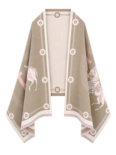 Women's Reversible Pashmina Shawl Wrap for Women Big Scarf Holiday Gifts - color: 05-khaki-pink