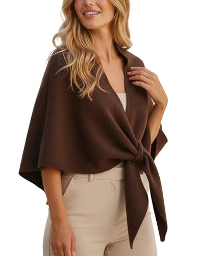 Shawl Wraps Women Pashmina Cardigan Triangle Cape Knit Shoulder Top Sweater Scarf for Fall Winter - color: 01 Brown