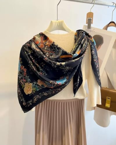 ANDANTINO 100% Silk Scarf 43" Large Square Lightweight Headscarf& Shawl–Women Hair Wraps-With Gift Packed - color: Floral-black