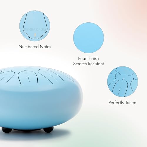 Panda Drum Plus (Blue) | Steel Tongue Handpan with Music Book, Mallets, Carrying Bag & Finger Picks | 11 inch, 432 Hz | Rain Drum for Inside & Outside | Calming Musical Instrument for Adults & Kids - color: 4-Blue