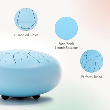 Panda Drum Plus (Blue) | Steel Tongue Handpan with Music Book, Mallets, Carrying Bag & Finger Picks | 11 inch, 432 Hz | Rain Drum for Inside & Outside | Calming Musical Instrument for Adults & Kids - color: 4-Blue