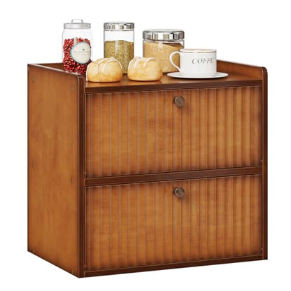Trironsun Rustic Bread Box for Kitchen Countertop Bamboo Bread Storage Container Bin Double Layer BreadBox Farmhouse Large Capacity Food Organizer (Brown) - color: Brown
