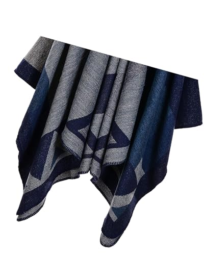 Women's Shawls and Wraps Open Front Poncho Cape Winter Sweater - color: M2-navy Diamond