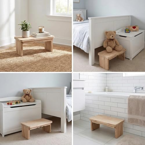 Wooden Step Stool - 9'' One Step Stool for Adults, Wooden Beside Step, Heavy Duty/Portable/Nonslip/Durable Construction Safe Step for Bedroom/Kitchen (Light Wood)