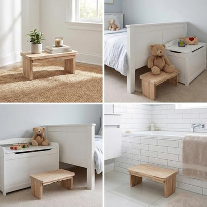 Wooden Step Stool - 9'' One Step Stool for Adults, Wooden Beside Step, Heavy Duty/Portable/Nonslip/Durable Construction Safe Step for Bedroom/Kitchen (Light Wood)