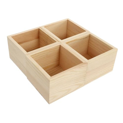 Tofficu 4pcs Diy Jewelry Storage Box Plano Storage Box Organizing Bins Earring Holder Solid Wood - size: 10X10X7CM