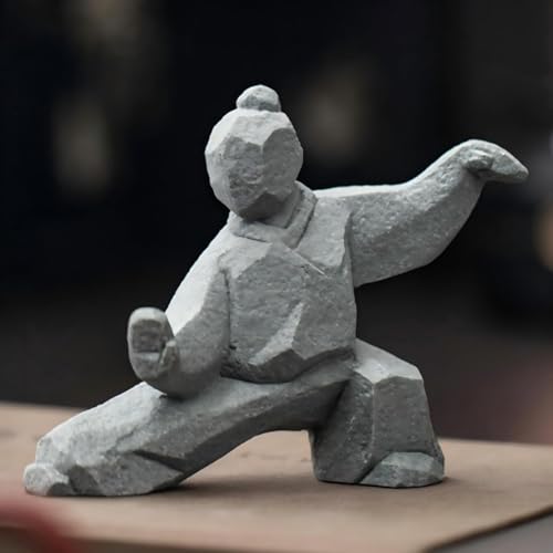 Stone Statue Decor for Home: 4.3" Tai Chi Sculpture Feng Shui Gift for Meditation Zen– Handcrafted Figurine Decoration for Desk Bookshelf Fish Tank (B Style)
