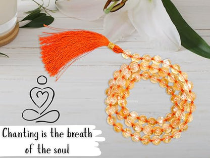 Amazing Gemstone Japa Mala 108 Prayer Beads Necklace and Wrist Mala Bracelet for Meditation - color: Citrine, size: Hand Knotted