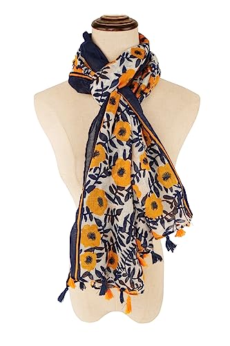 YOUR SMILE Large Boho Scarf for Women Lightweight Floral Printed Scarves Fall Winter Fashion Fringed Shawl wraps - color: 12 Yellow Flower