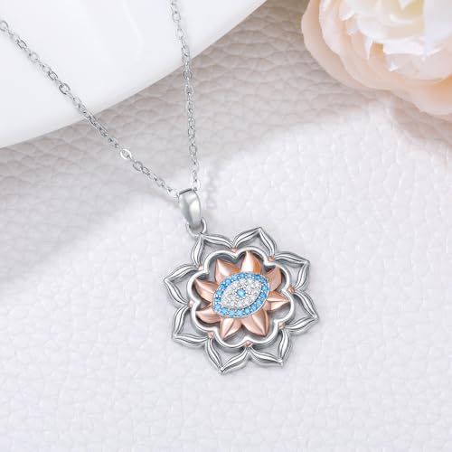 Evil Eye Necklace for Women 925 Sterling Silver, Protection Necklace with Blue Evil Eye Charm, Evil Eye/Lotus Pendant Jewelry, Birthday Christmas Gifts for Her - style: Lotus Evil Eye 02