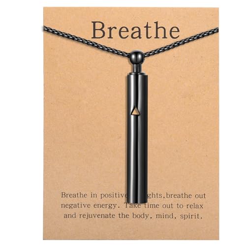 Anxiety Breathe Easy Necklace Mindfulness Breathing Necklace Breathlace Stainless Steel Pendant for Natural Calm & Stress Relief - color: Black T