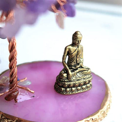 Buddha Statue with Healing Crystal Tree, Tree of Life for Positive Energy. Home Decor Yoga Meditation. Amethyst.(A) - style: A