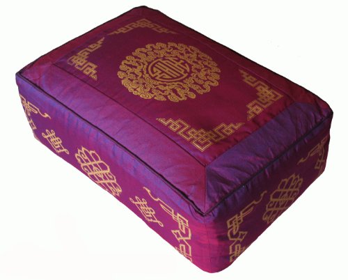 Meditation Cushion - Rectangular Zafu Buckwheat and Kapok Fill Longevity Dharma Key Magenta - color: Magentalongevity