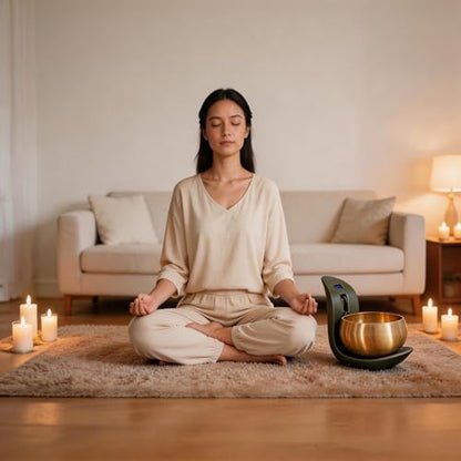 Automatic Tibetan Singing Bowl – Hands-Free Sound Healing Meditation Bowl, Auto-Striking Resonant Tibetan Sound Bowl for Yoga, Mindfulness, Energy Healing, Deep Relaxation & Sleep