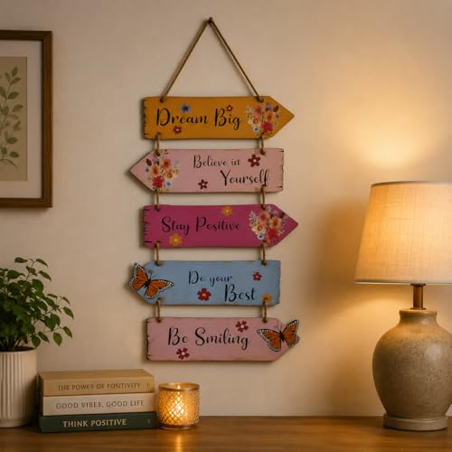 Crafter's Delight Dream Big Motivational Wall Hanging Décor | Inspirational Multi-Panel Wooden Style Quote Sign with Floral & Butterfly Design | Positive Wall Art for Living Room, Bedroom, Office & Study Room(Designe 2) - color: Designe 2