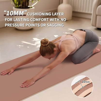 PAIDU Yoga Mat Non Slip Anti-tear,extra thick-2/5 inch（10MM）High Resiliency Professional POE Yoga Mats for Women Men Kids,72"x24"inch,Workout, Yoga, Pilates and Floor Exercise, with Carrier Strap - color: Brown+Apricot
