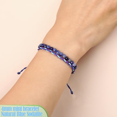 QOGIR 2pcs Handmade Healing Bracelet, Natural Gem Stone Crystal Elastic Bracelet - color: Blue Sodalite(Self Confidence), size: 4mm