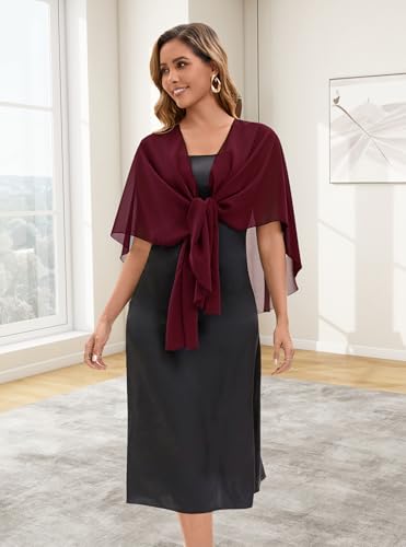 Baoqiya Chiffon Shawl Evening Scarf Shawls and Wraps for Women Wedding Party Bridal Scarves Cover Ups - color: Burgundy