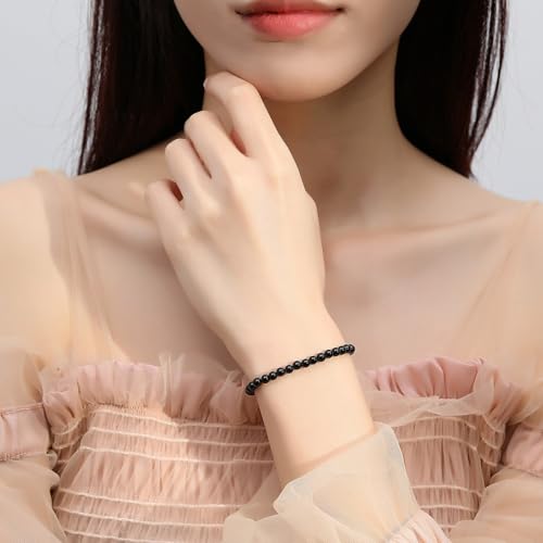 MAIBAOTA Healing Crystal Bracelet for Women Men, 8/4 mm Natural Stone Beaded Bracelets, Jewelry Birthday Gifts, Round Gemstones Stretch Bracelets - color: Black-Obsidian, size: 4 mm