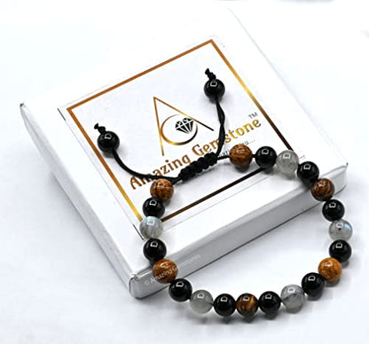 Amazing Gemstone Mood Bracelets for Kids Women Men Manifestation - Labradorite Mariyam Jasper Black Tourmaline Bracelet Set for Men Women Healing Calming Anxiety Stress Relief Gifts (Adjustable) - color: Mood Lifting