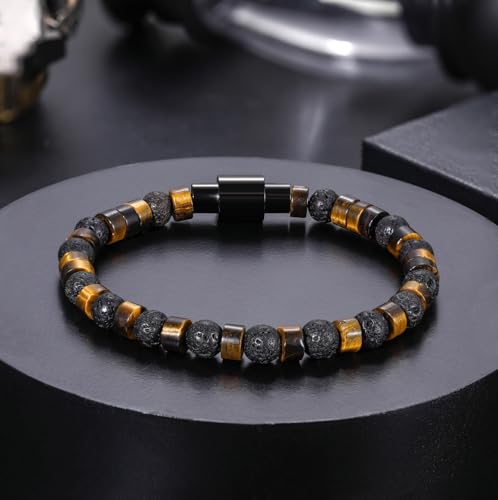 TRUMIUM Beaded Bracelets for Men Women Natural Hematite 6mm Tiger Eyes Mens Bracelet Gemstone Jewelry for Him 7.5/8.3/9 Inch Length