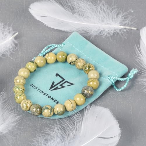 Justinstones Gemstone Crystals Chakra Beads Bracelet Crystal Healing 10mm Round Stretchable Bracelet for Her Gift - color: Khaki Geen Serpentine