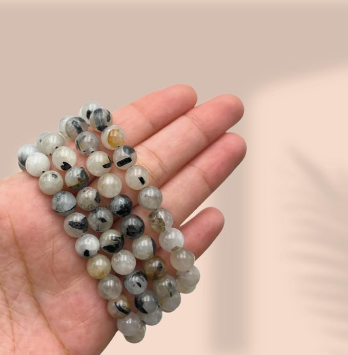 GEMSCITE Japa Mala 108 Prayer Beads Perfect for Meditation Spiritual Mala Necklace & Wrist Mala Bracelet - color: Black Rutilated Quartz, size: Without Knots