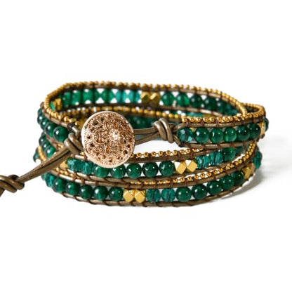 YGLINE Natural Stone Wrap Bracelet for Women Boho Bracelets Healing Crystal Beaded Bracelet Adjustable 3/5 Wraps Bracelet Handmade Birthday Gifts for Women - color: Green Agate(3 wraps)