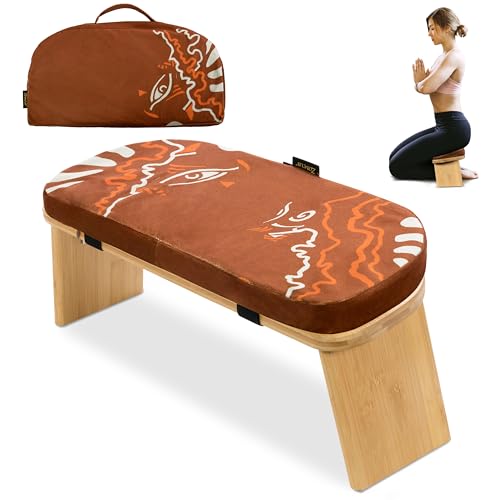 Zaveur Bamboo Meditation Bench with Cushion - Foldable Bench for Multiple Seating Angles - Kneeling Chair Meditation Stool - Yoga Chair Prayer Bench for Deeper and Longer Meditation - Brown - color: Brown