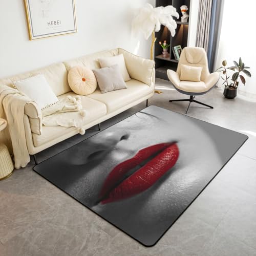 Castle Fairy French Red Lip Decorative Carpet Area Rug,3D Sexy Mouth Living Room Rugs for Bedroom Modern Art Area Rug Black White Carpet Kitchen,5x6'6'' - color: Black White 2, size: 6'6" x 4'11" (Rectangular)