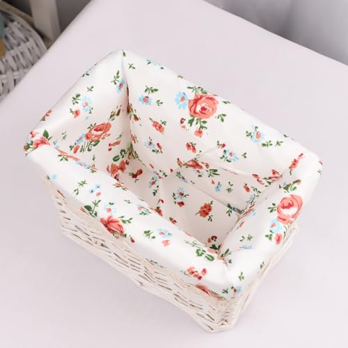 KINGWILLOW Woven Rectangular Wicker Storage Basket,Small Organizer Box - color: White-Wicker