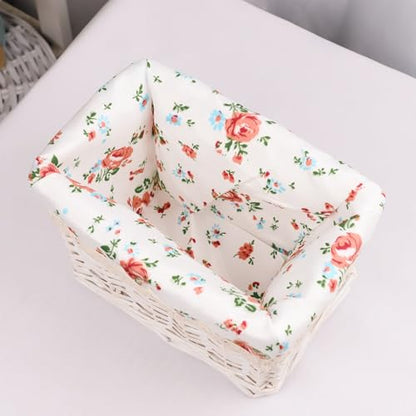 KINGWILLOW Woven Rectangular Wicker Storage Basket,Small Organizer Box - color: White-Wicker