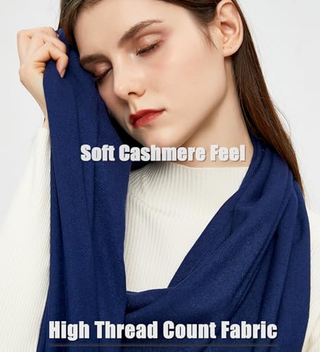 Pashmina Shawls and Wraps Scarfs for Women Wedding Party Winter Warm Long Solid Color - color: Navy