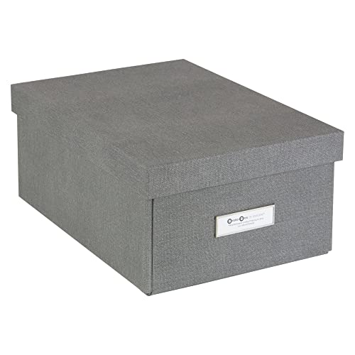 Bigso Karin KD Collapsible Storage Box with Labelframe for Easy Identification - Simple Assembly without Tools - Decorative Storage Boxes with Lids - 8.9in x 12.4in x 5.4in - Light Gray