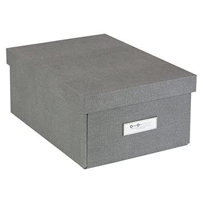 Bigso Karin KD Collapsible Storage Box with Labelframe for Easy Identification - Simple Assembly without Tools - Decorative Storage Boxes with Lids - 8.9in x 12.4in x 5.4in - Light Gray