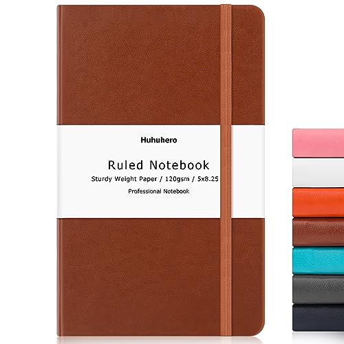 Huhuhero Notebook Journal, Lined Ruled Journal, Hardcover 120Gsm Premium Thick Paper with Faux Leather Notebook for Journaling Writing Note Taking Office School Supplies 5.25"×8.25"(1, Brown) - color: Brown
