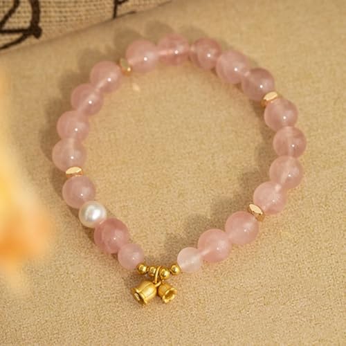 Rose Quartz Bracelet, 8mm Natural Gemstone Love Stone Jewelry Anxiety Relief & Meditation Support Heart Chakra Balance Valentine’s Mother’s Day Gift for Her - color: May bells pink