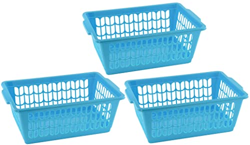 YBM HOME Plastic Perforated Storage Basket Bin Office Drawer, Shelf Desktop Countertop Tray Organizer 32-1188 (3, Blue) - color: Blue, size: Pack of 3
