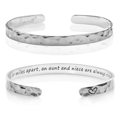Carviell Bracelet - Gifts for Women – Inspirational, Friendship, Love, Mom, Daughter, Sister, Christian, Graduation, Memorial & Wedding Gifts – 100+ Phrases – Stainless Steel, Gift-Ready - style: AUNT NIECE Gift - Side by side or miles apart, an aunt and