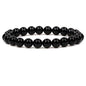 Keleny Gem Semi Precious Gemstones 8mm Natural Stone Round Beads Rock Crystal Jasper Stretch Bracelet 7 Inch Unisex - color: Black Agate