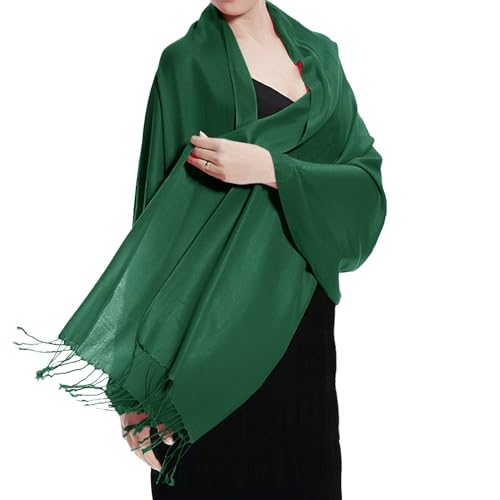 TZ Promise Women Pashmina Shawls and Wraps for Evening Dresses,Soft Large Long Scarf for Wedding,Bride Bridesmaid Gifts - color: Dark Green