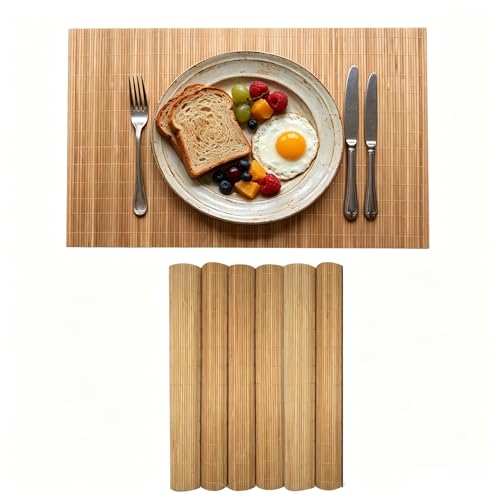 6-Pack Bamboo Placemats,Woven Heat-Resistant Rectangular Table Mats, Natural Dining Place Mats, Rustic Japanese Style Wood Mats for Indoor Dining, Kitchen and Party Use, Coffee - color: Coffee, size: set of 6