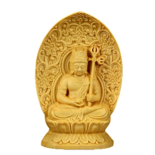 Ulalaza Boxwood Buddha Statue Solid Wood Carvings Carved Locker Box Sculpture Decoration - color: S5-yellow