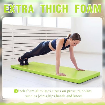 Lyrow 3 Inch 72"x 24" Thick Foldable Yoga Mat with Carry Strap, Non-slip Portable Foam Gym Mat for Yoga, Pilates and Stretching - color: Lush Green