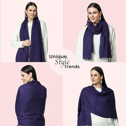 100% Himalayan Cashmere Wrap | Lightweight Cashmere Scarf | Ultra Thin Kashmiri Pashmina Shawl | Ideal For Travel - color: Navy