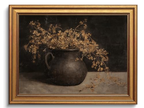 Vintage Gold Framed Wall Art Floral Canvas Art Prints Farmhouse Botanical Pictures Moody Autumn Flower Paintings Rustic Wall Decor for Bathroom Living Room 16x24in - color: Moody Floral, size: 16x24in Gold Framed