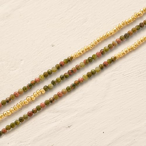 Women Beaded Bracelet Gold Double Layer Gemstone 14K Simple Dainty Handmade Chain Everyday Boho Beach Jewelry - style: Unakite