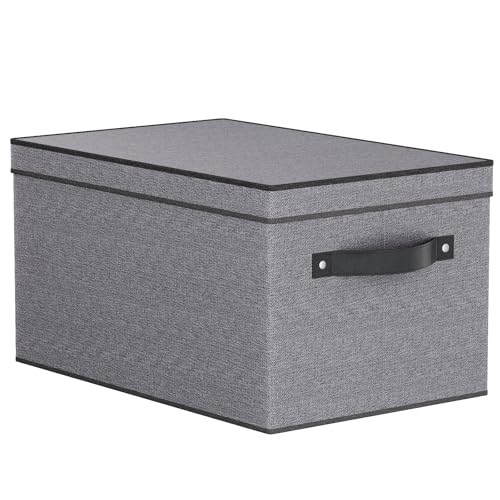 Fabric Storage Bin with Lid, 7.1 x 9.1 x 13 Inch Foldable Storage Box for Shelves with Handles, Decorative Linen Closet Organizer, Gray, 1-Pack - color: Grey, size: Small（1 Pack）
